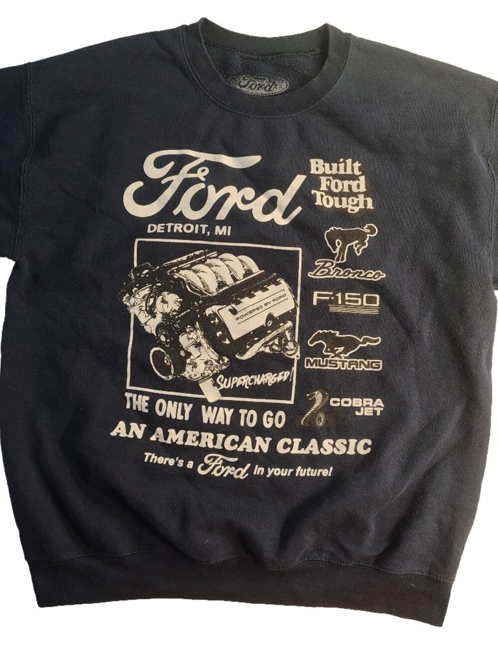 Men's Large Navy Blue Ford Motor Company Logo Branded Fleece Cotton Sweater